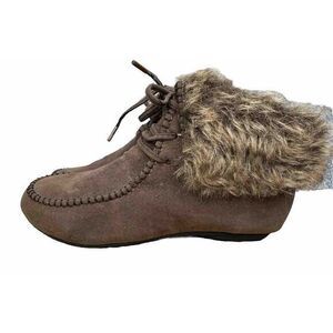 Size 9 Kalli Womens Ankle Winter Boots Brown Moc Toe Low Heel Lace Up